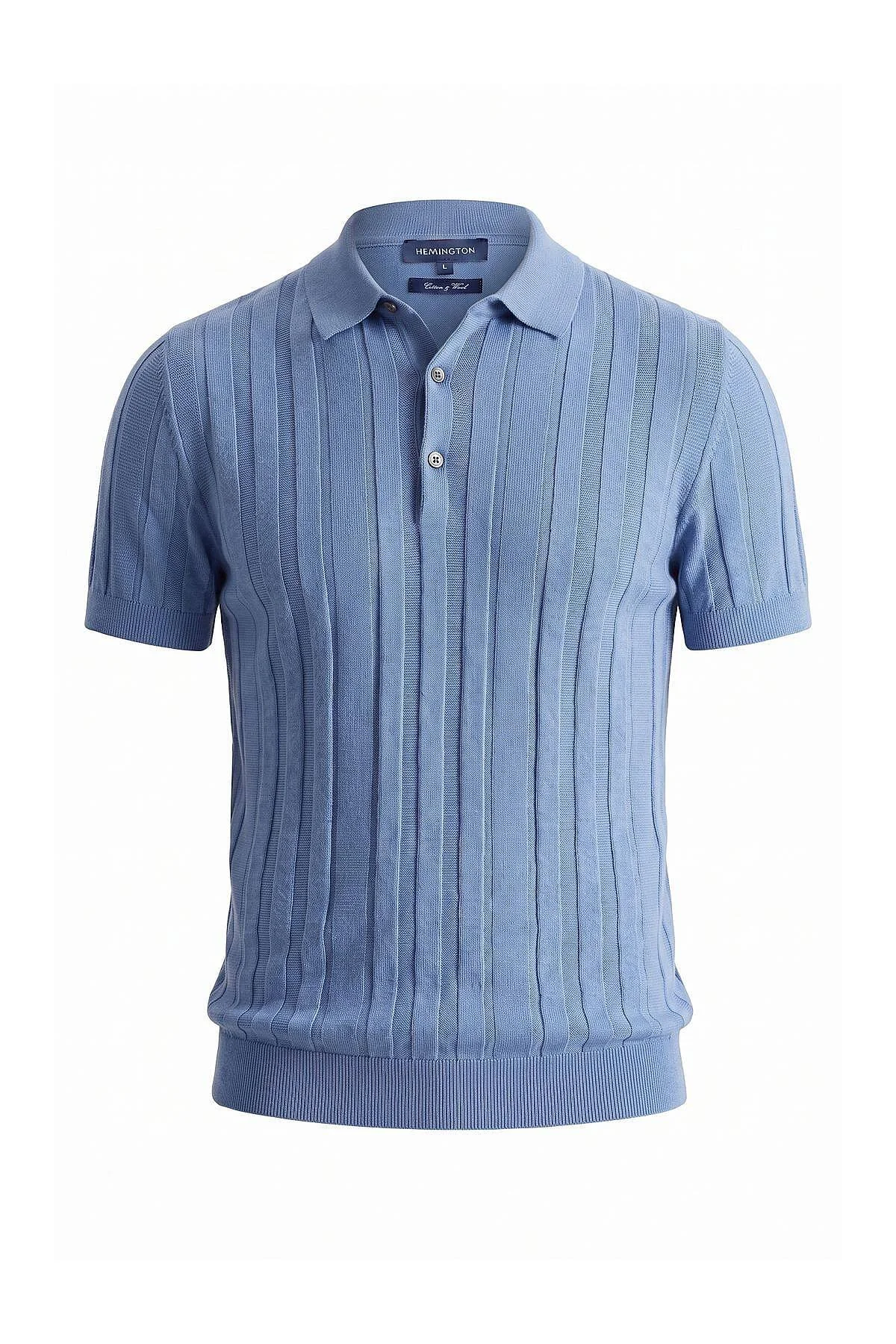 Hemington - Extrafine Merino Yün-Pamuk Karışım Üç Düğme Mavi Triko Polo (6)