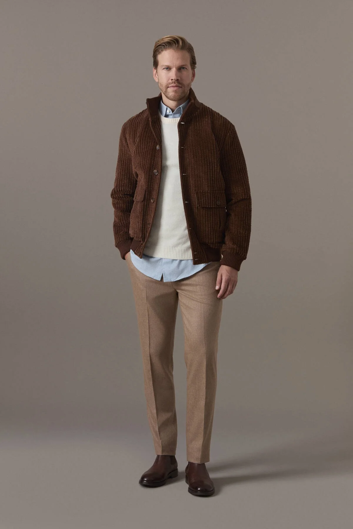 Hemington - Fitilli Kadife Kahverengi Bomber Mont (3)