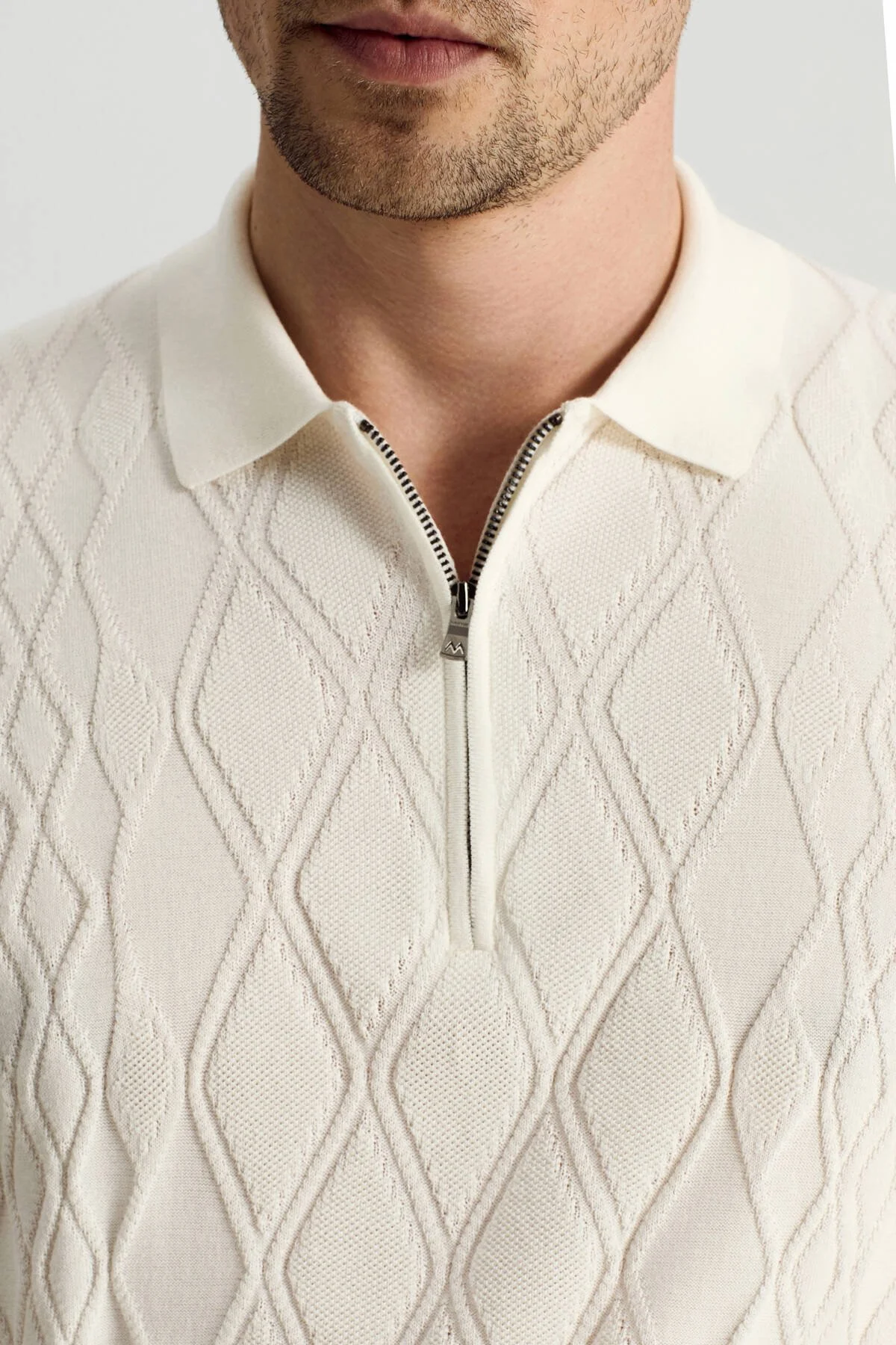 Hemington - Giza Pamuk Argyle Desen Beyaz Triko Polo (3)