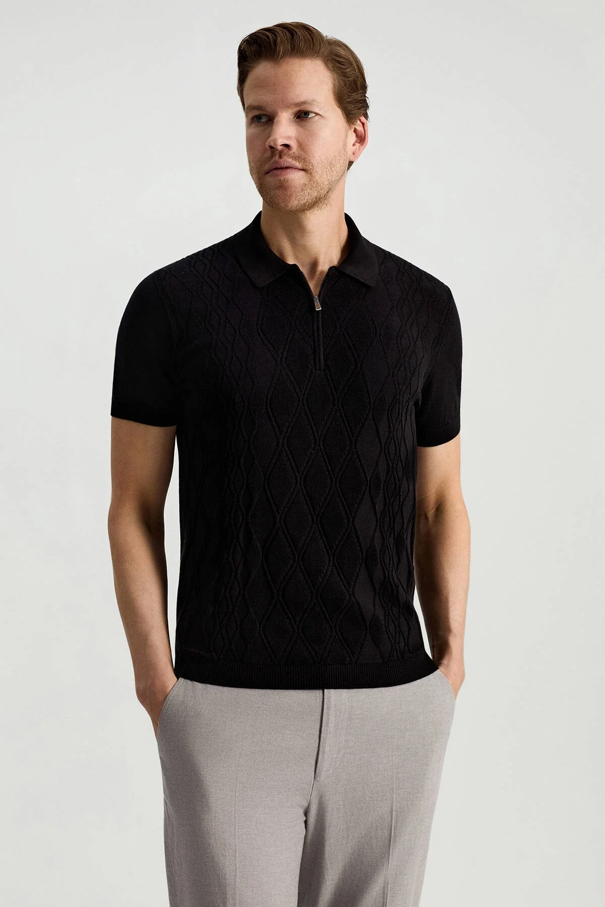 Hemington - Giza Pamuk Argyle Desen Siyah Triko Polo (2)