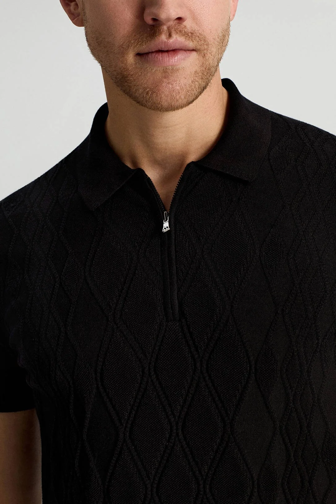 Hemington - Giza Pamuk Argyle Desen Siyah Triko Polo (4)