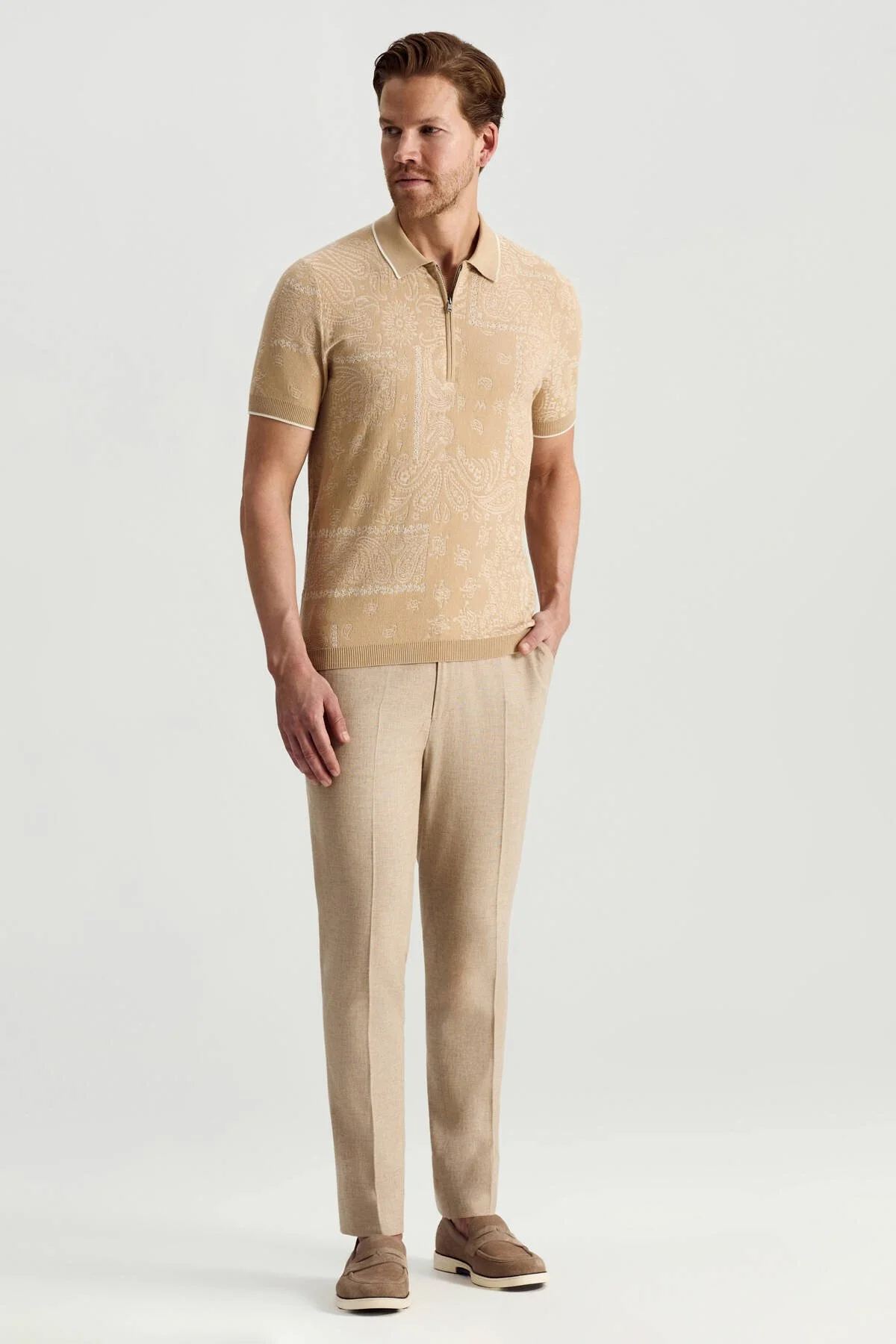 Hemington - Giza Pamuk Paisley Desen Bej Triko Polo (3)
