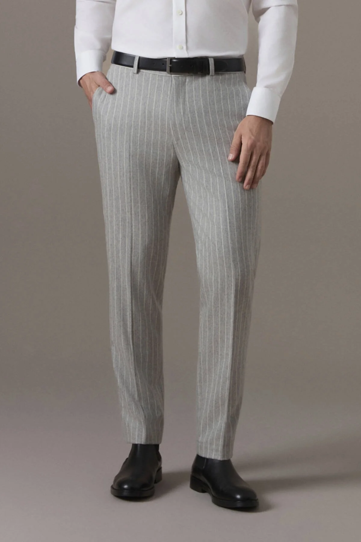Hemington - Gri Beyaz Chalkstripe Desen Flanel Pantolon (1)