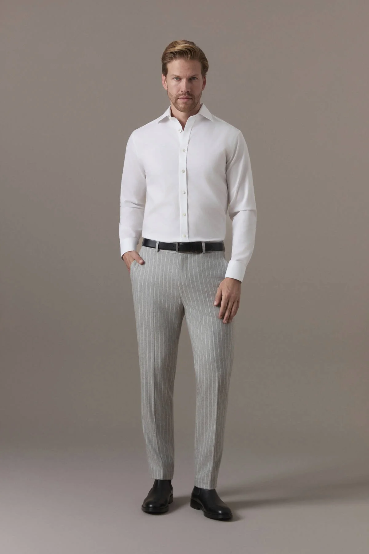 Hemington - Gri Beyaz Chalkstripe Desen Flanel Pantolon (3)