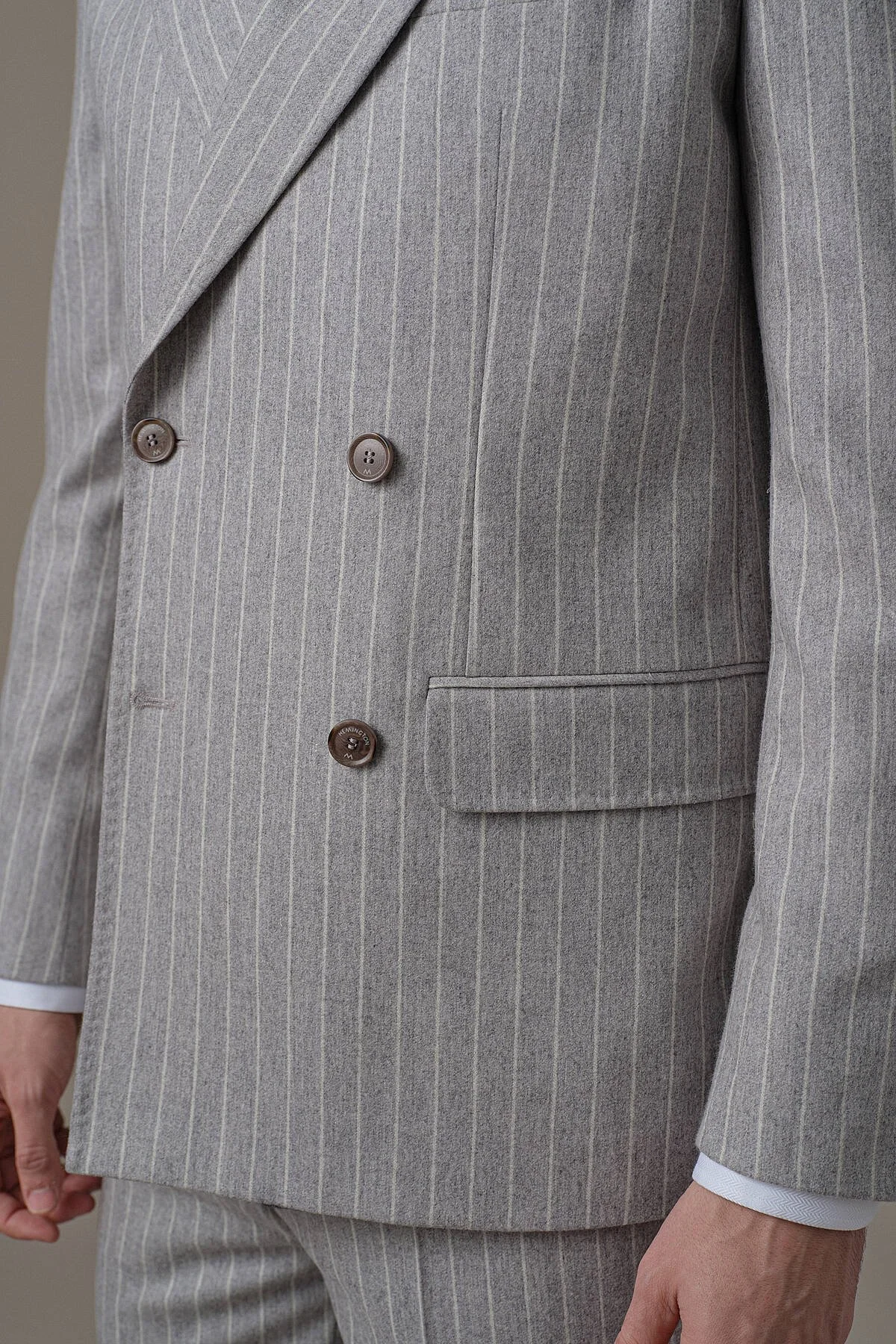 Hemington - Gri Beyaz Chalkstripe Desen Kruvaze Ceket (5)