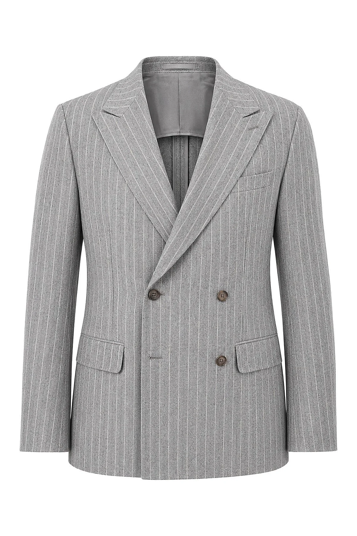 Hemington - Gri Beyaz Chalkstripe Desen Kruvaze Ceket (7)
