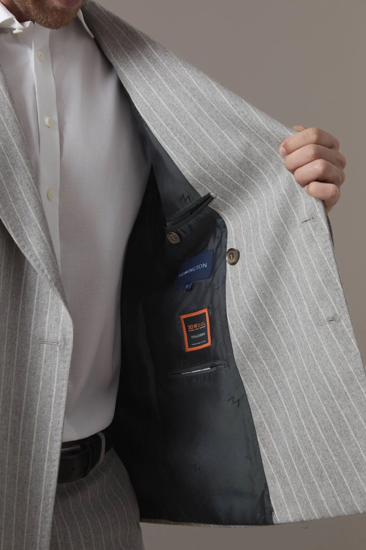 Hemington - Gri Beyaz Chalkstripe Desen Kruvaze Ceket (4)