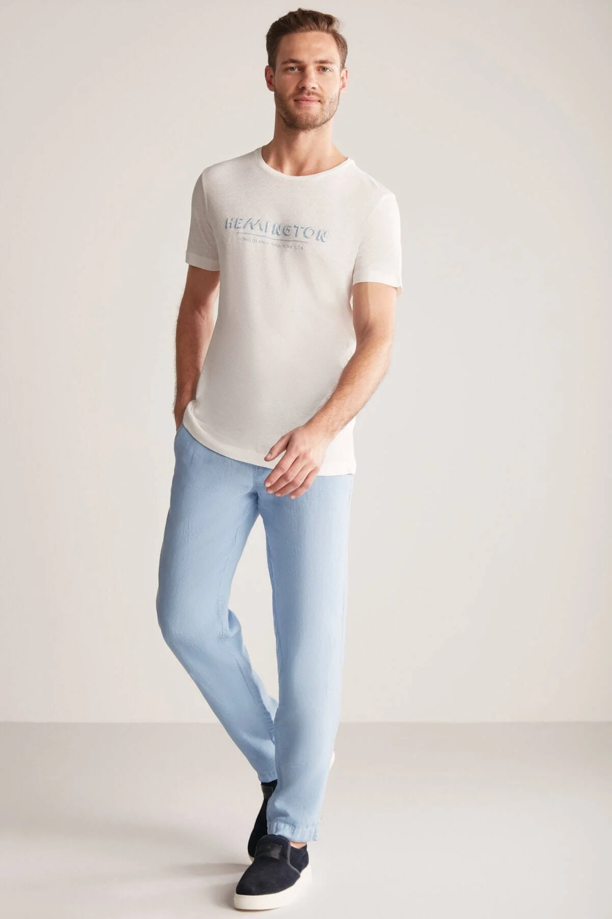 Hemington - Hemington Baskılı Keten Pamuk Karışım Beyaz T-Shirt (5)
