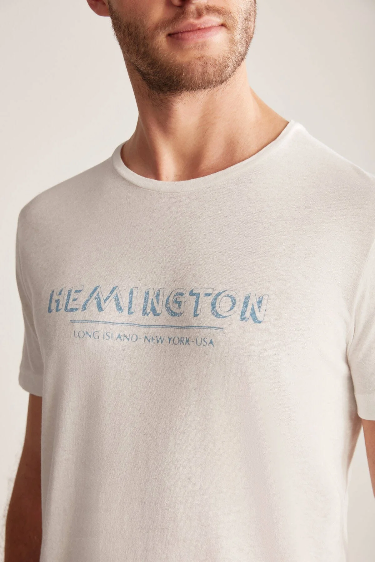 Hemington - Hemington Baskılı Keten Pamuk Karışım Beyaz T-Shirt (8)