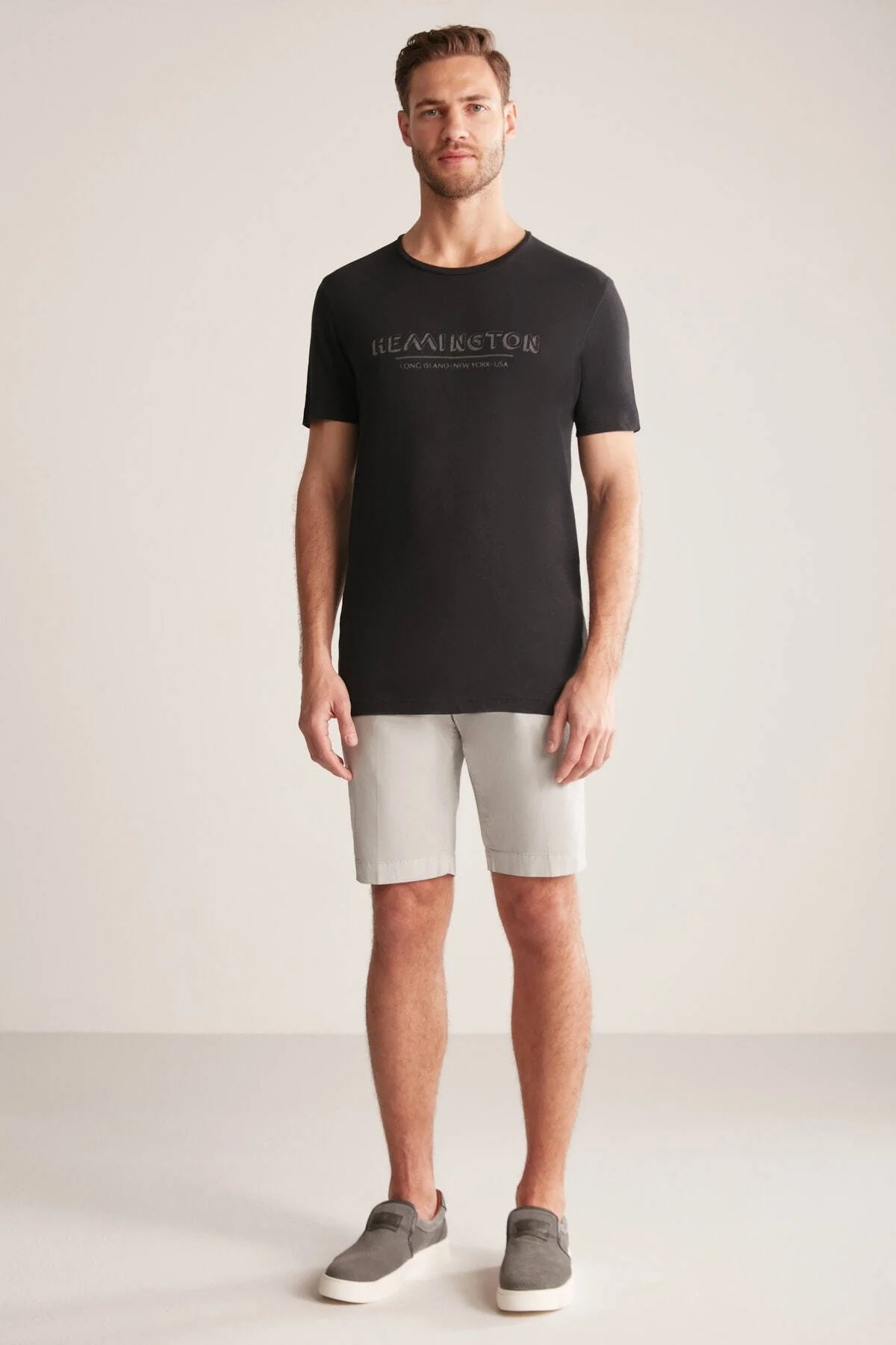 Hemington - Hemington Baskılı Keten Pamuk Karışım Siyah T-Shirt (5)