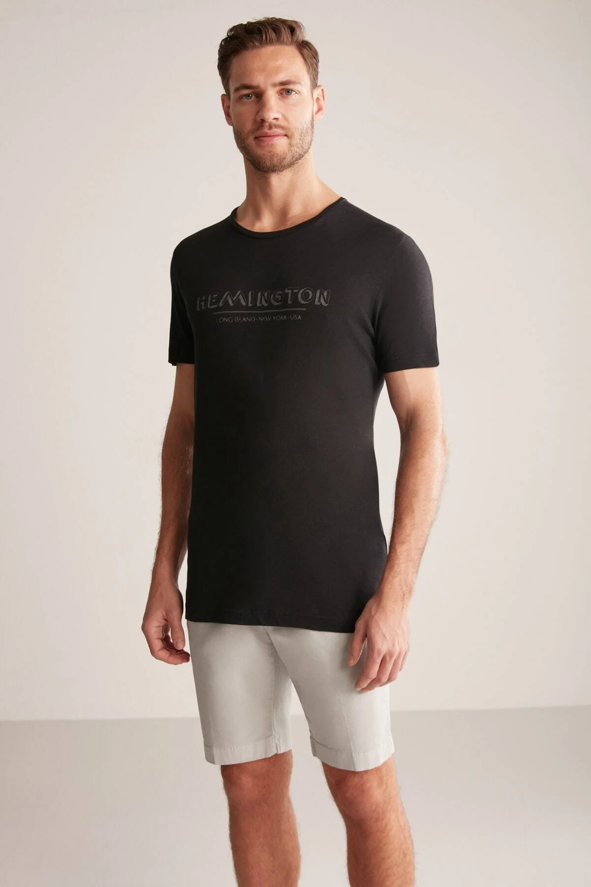 Hemington - Hemington Baskılı Keten Pamuk Karışım Siyah T-Shirt (2)