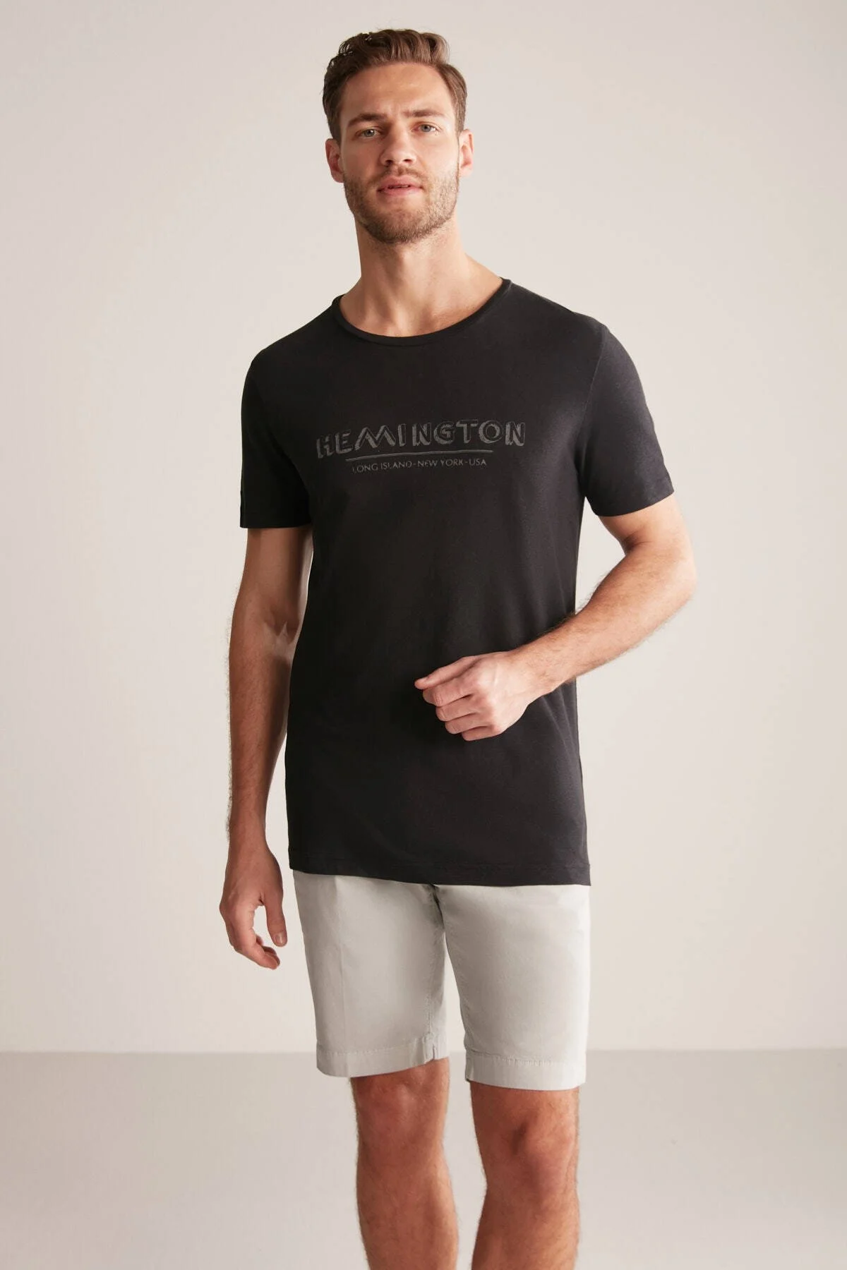 Hemington - Hemington Baskılı Keten Pamuk Karışım Siyah T-Shirt (4)