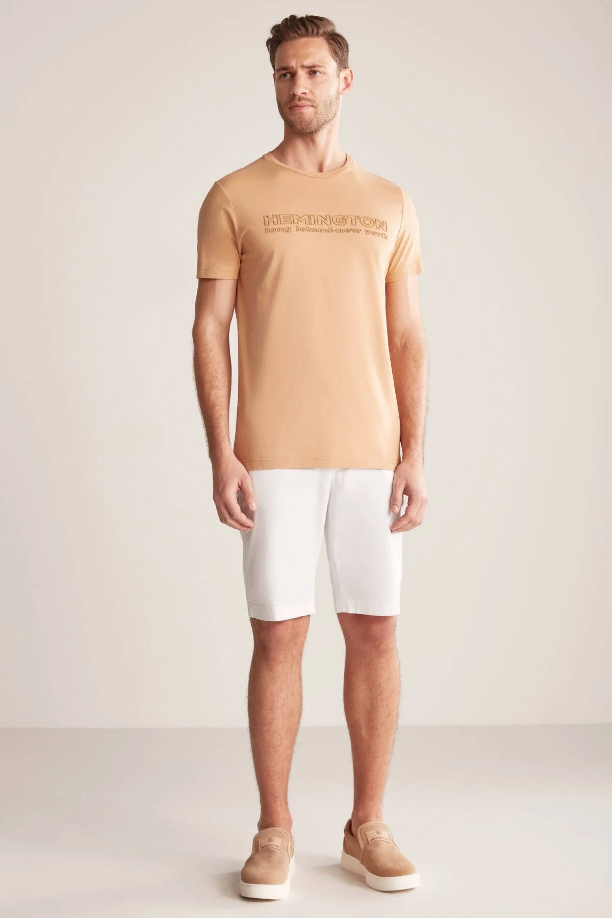 Hemington - Hemington Kabartma Baskılı Kum Rengi Pima Pamuk T-Shirt (5)