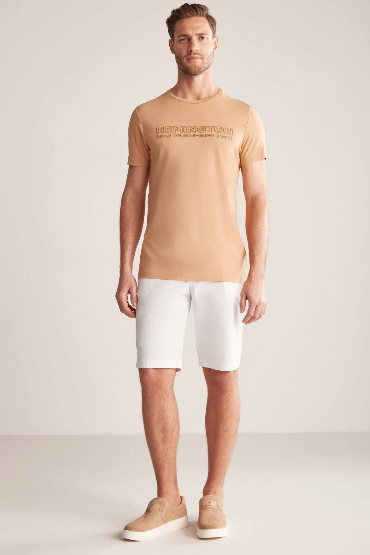 Hemington - Hemington Kabartma Baskılı Kum Rengi Pima Pamuk T-Shirt (2)