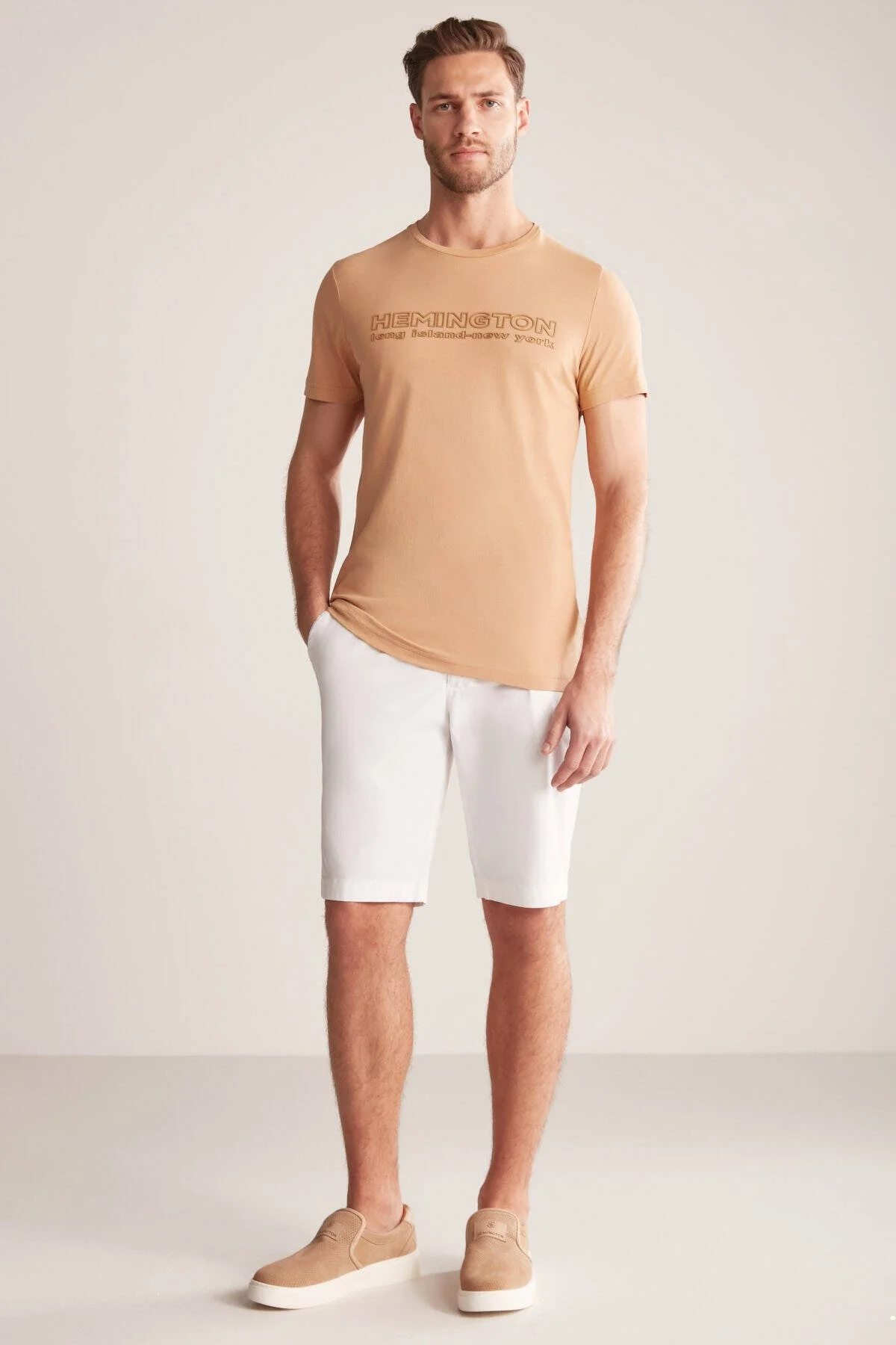 Hemington - Hemington Kabartma Baskılı Kum Rengi Pima Pamuk T-Shirt (8)