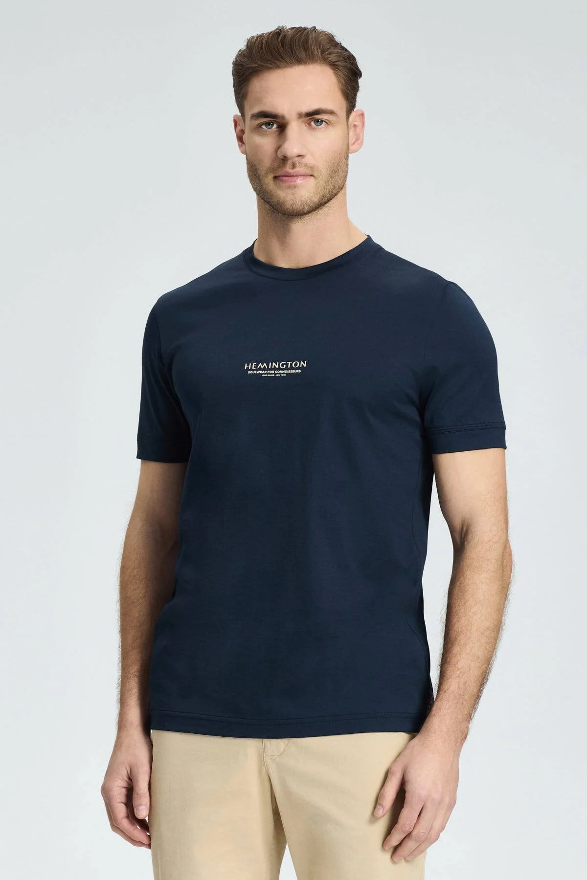 Hemington - Hemington Baskılı Merserize Pamuk Lacivert Bisiklet Yaka T-Shirt (1)