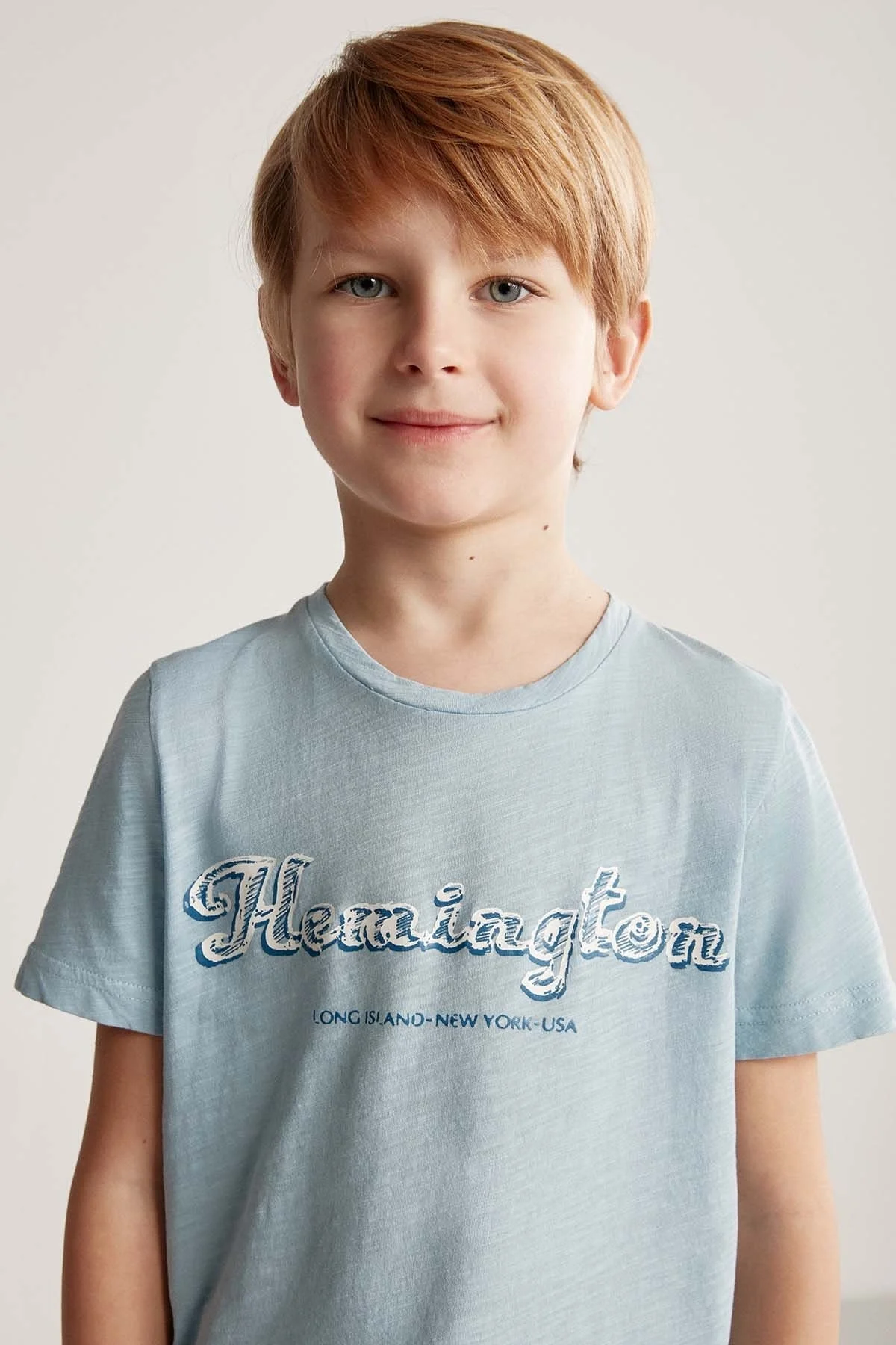 Hemington - Hemington Nakış Logolu Bisiklet Yaka Mavi Pamuk Çocuk T-Shirt (1)