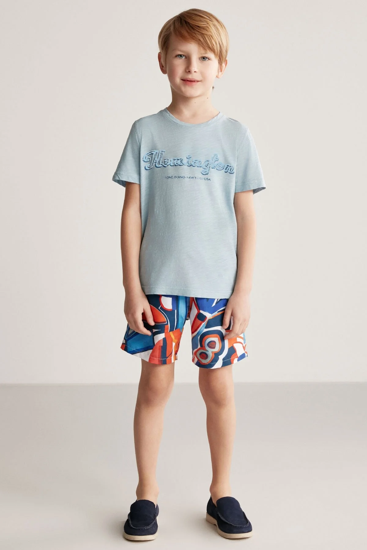 Hemington - Hemington Nakış Logolu Bisiklet Yaka Mavi Pamuk Çocuk T-Shirt (2)