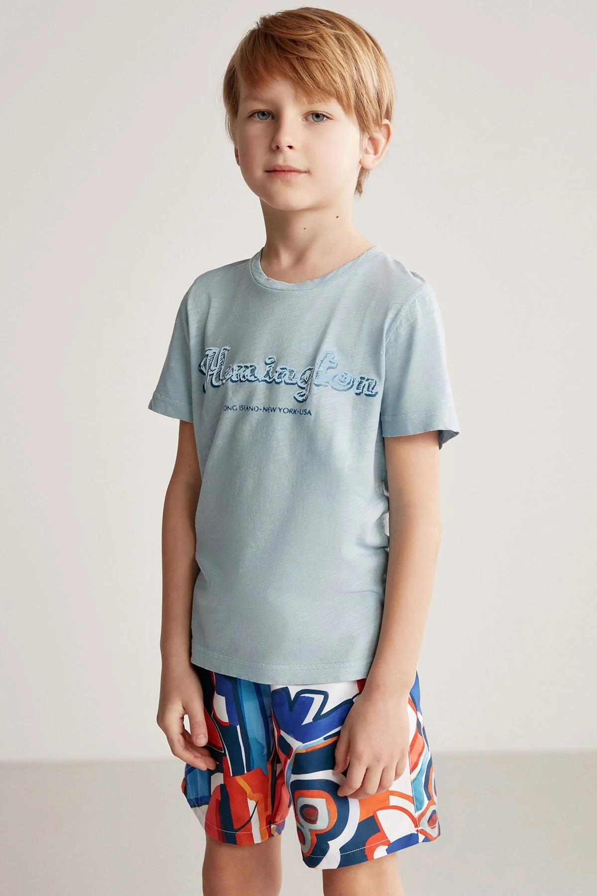 Hemington - Hemington Nakış Logolu Bisiklet Yaka Mavi Pamuk Çocuk T-Shirt (3)