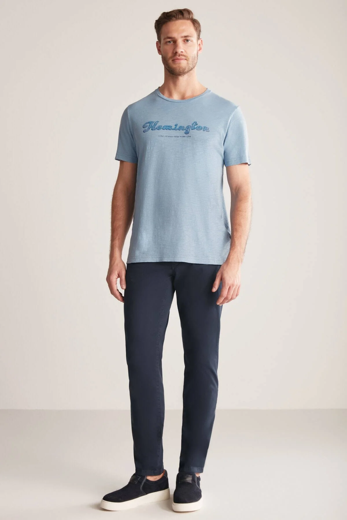 Hemington - Hemington Nakış Logolu Bisiklet Yaka Mavi Pamuk T-Shirt (2)
