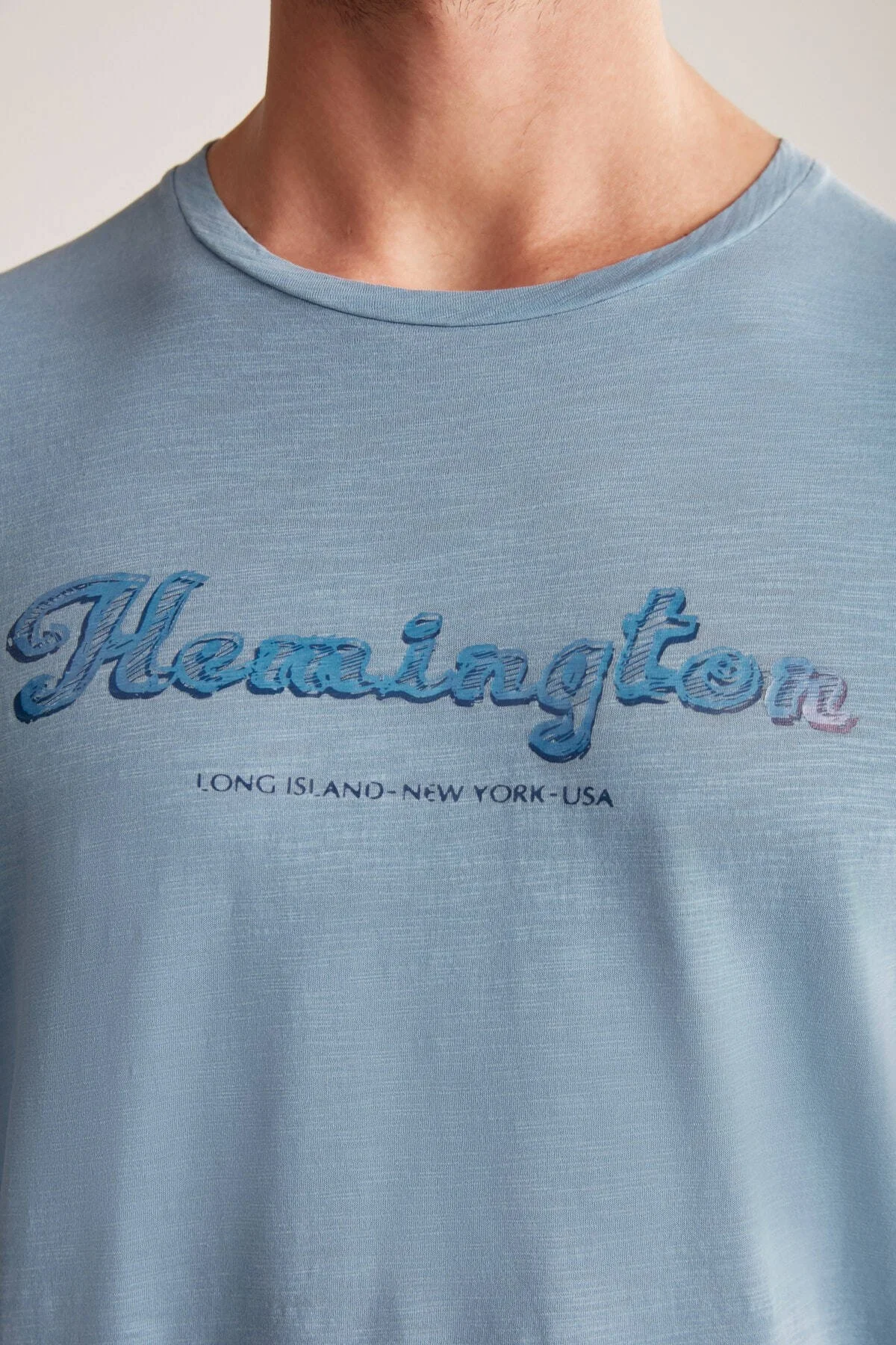 Hemington - Hemington Nakış Logolu Bisiklet Yaka Mavi Pamuk T-Shirt (6)