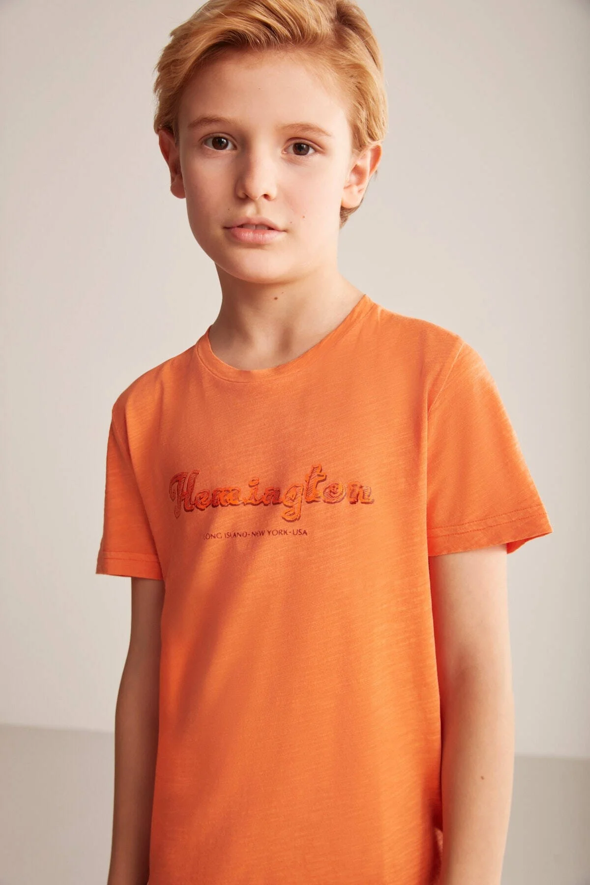 Hemington - Hemington Nakış Logolu Bisiklet Yaka Turuncu Pamuk Çocuk T-Shirt (1)