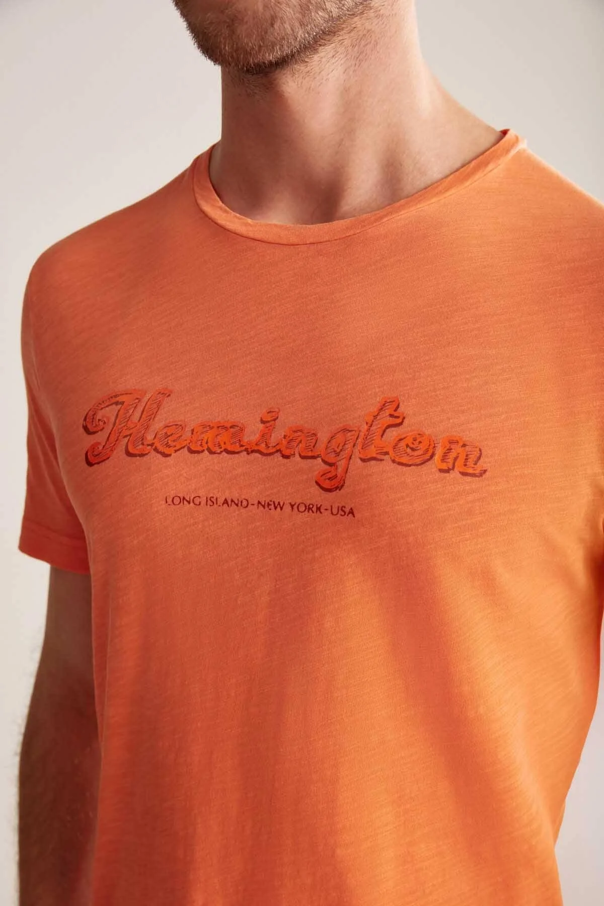 Hemington - Hemington Nakış Logolu Bisiklet Yaka Turuncu Pamuk T-Shirt (8)