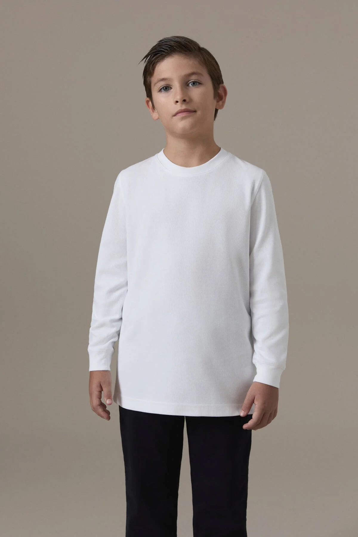 Hemington - İnterlok Örgü Bisiklet Yaka Beyaz Çocuk Sweatshirt (1)