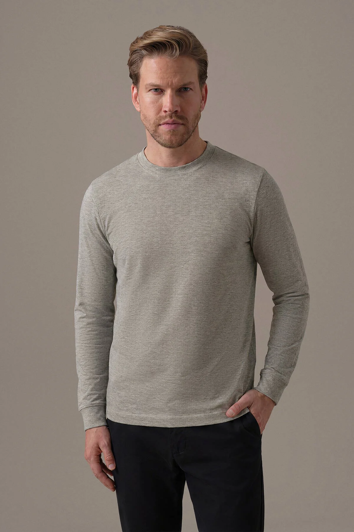 Hemington - İnterlok Örgü Bisiklet Yaka Gri Sweatshirt (1)