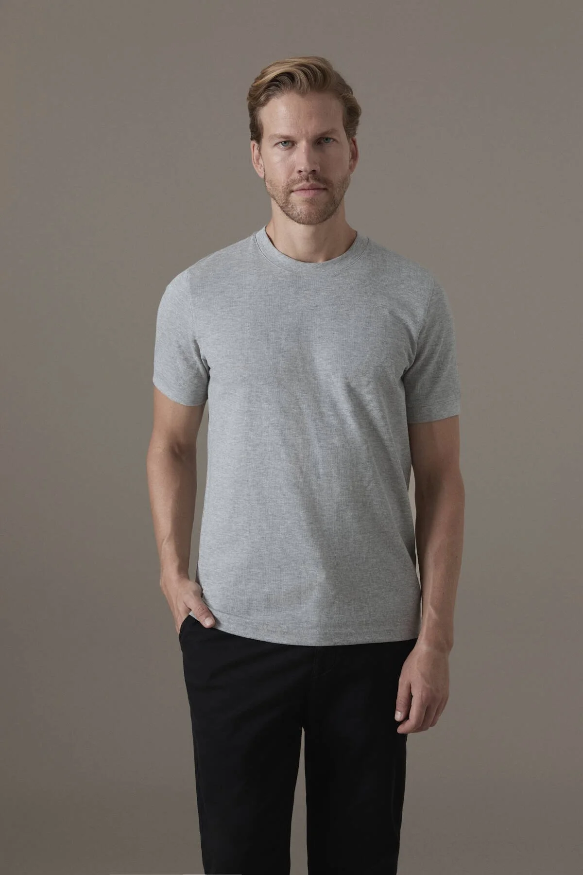 Hemington - İnterlok Örgü Bisiklet Yaka Gri T-Shirt (1)