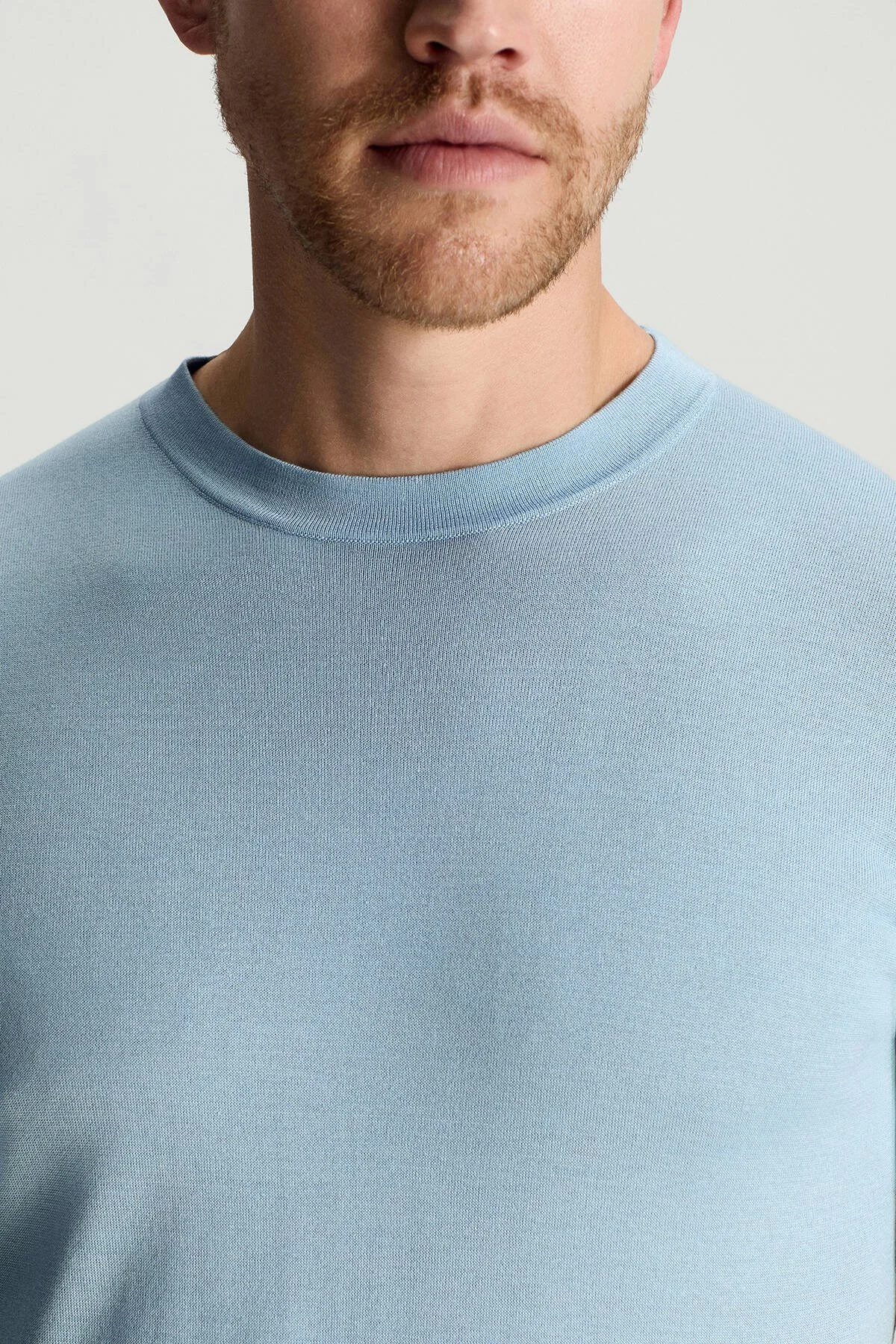 Hemington - İpek Karışımlı Bisiklet Yaka Açık Mavi Triko T-Shirt (3)