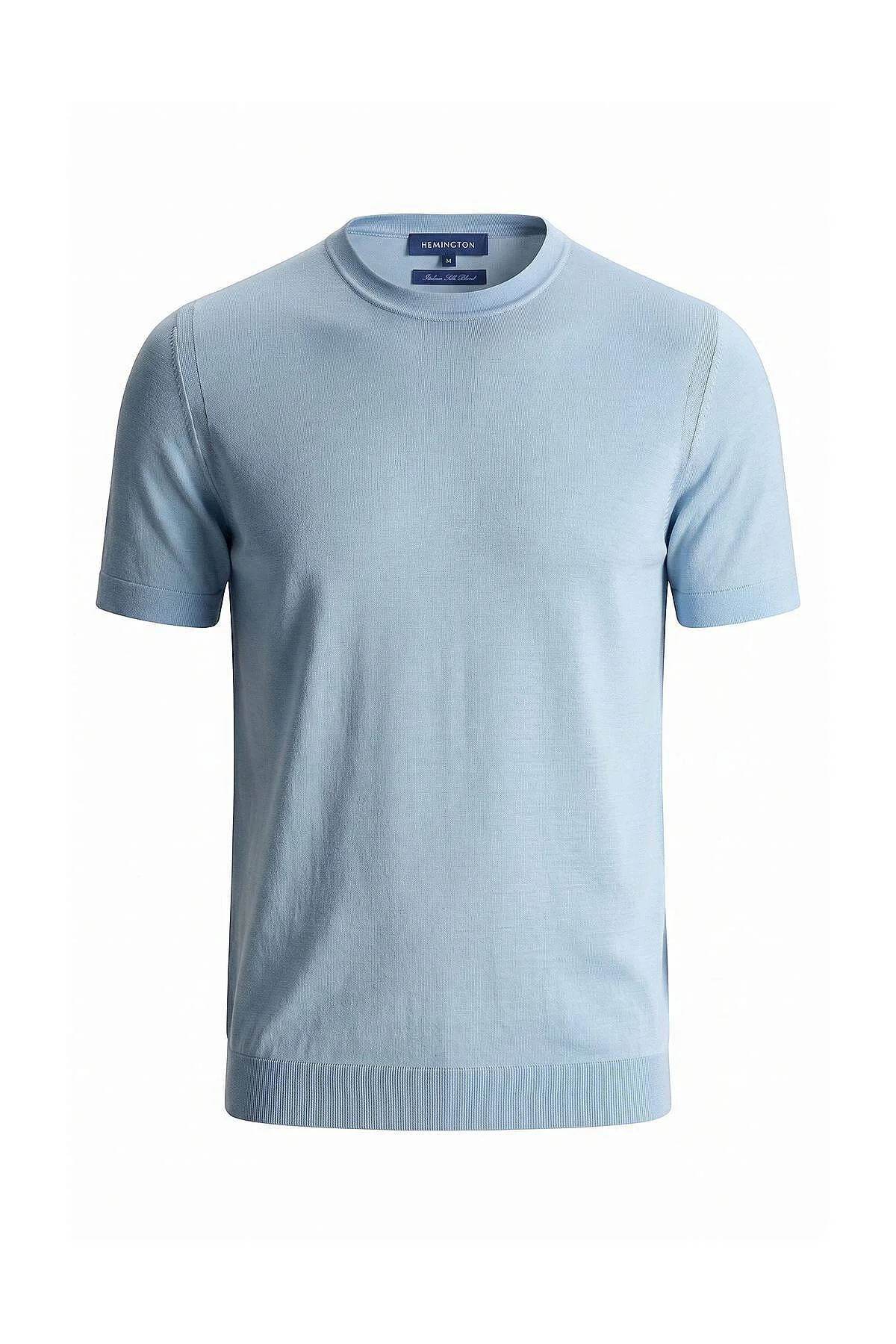 Hemington - İpek Karışımlı Bisiklet Yaka Açık Mavi Triko T-Shirt (6)