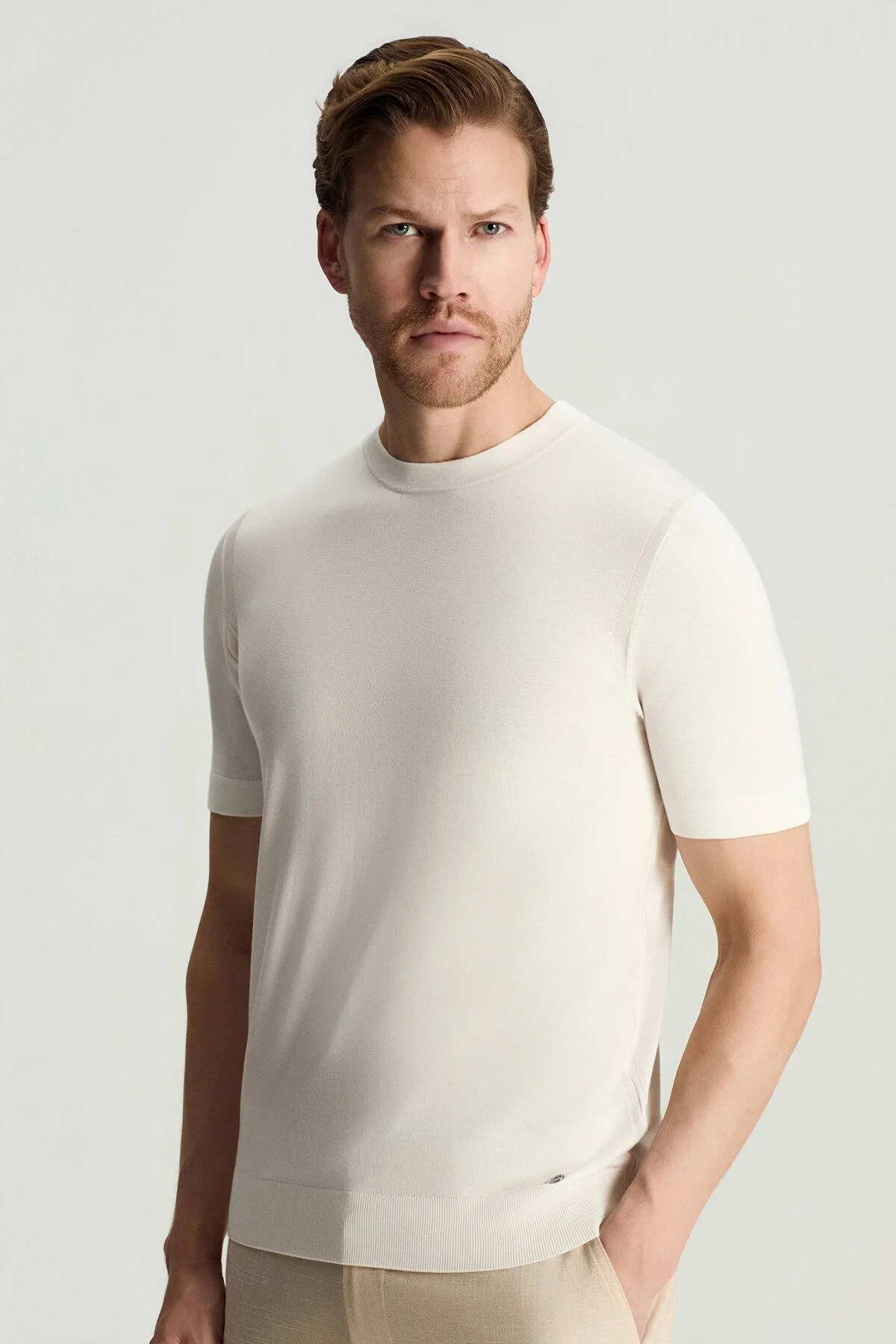 Hemington - İpek Karışımlı Bisiklet Yaka Beyaz Triko T-Shirt (1)
