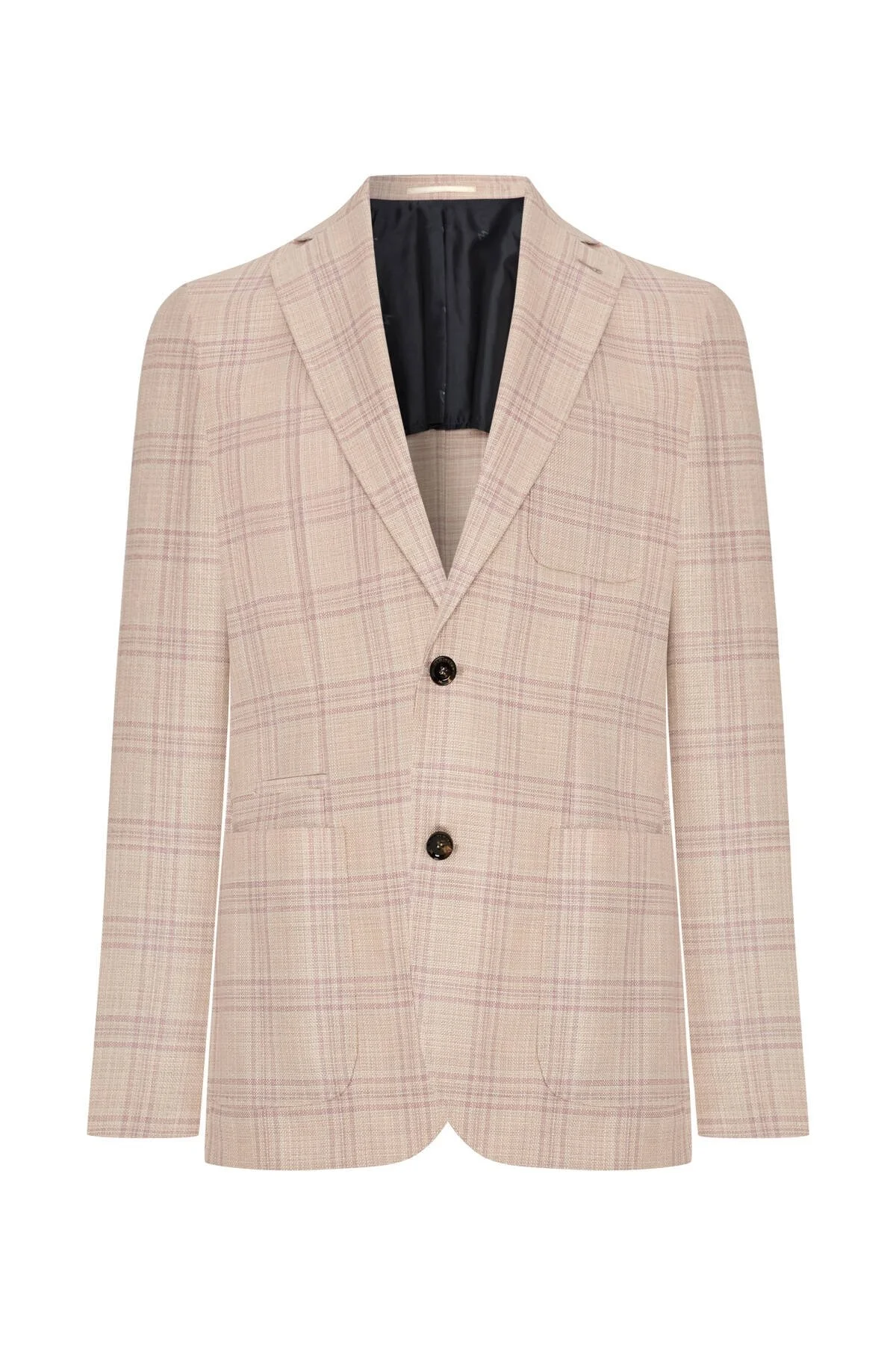 Hemington - İpek-Yün Karışım Ekose Desen Gül Kurusu Blazer Ceket (9)