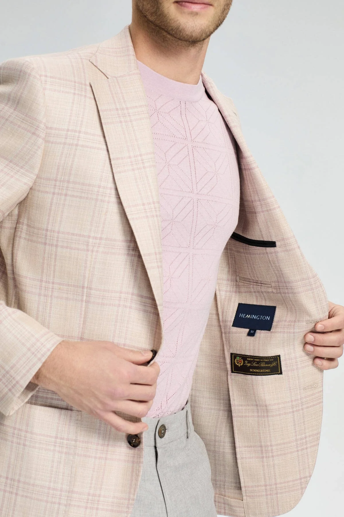 Hemington - İpek-Yün Karışım Ekose Desen Gül Kurusu Blazer Ceket (3)