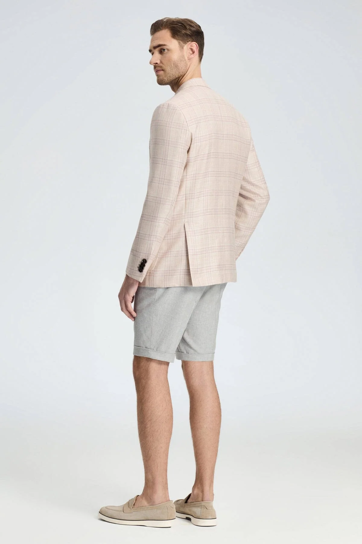 Hemington - İpek-Yün Karışım Ekose Desen Gül Kurusu Blazer Ceket (5)