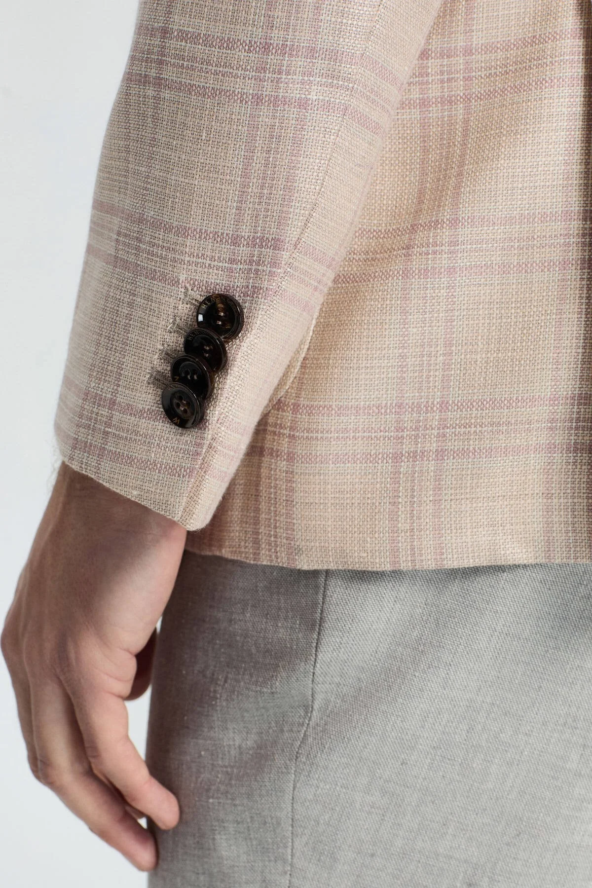 Hemington - İpek-Yün Karışım Ekose Desen Gül Kurusu Blazer Ceket (8)