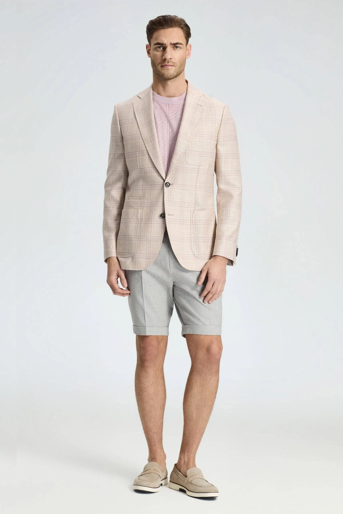 Hemington - İpek-Yün Karışım Ekose Desen Gül Kurusu Blazer Ceket (6)