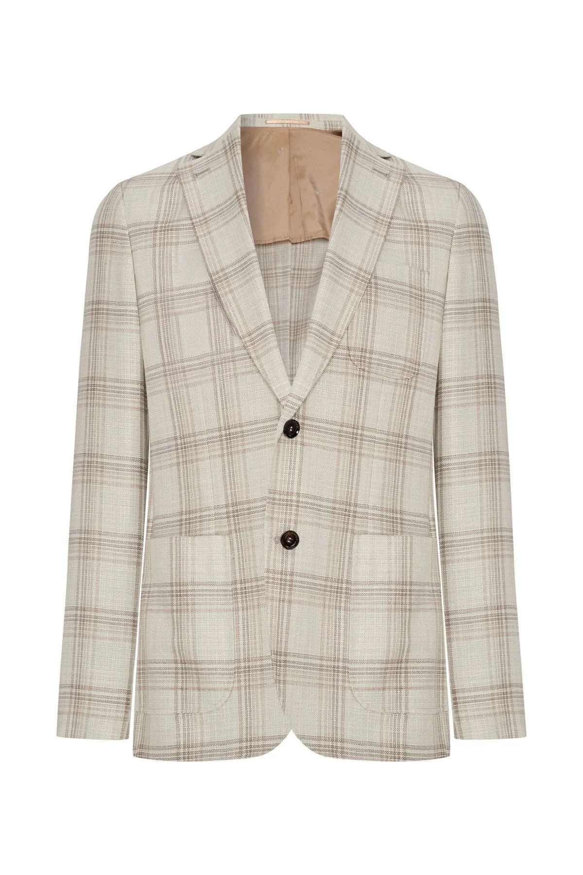 Hemington - İpek-Yün Karışım Ekose Desen Krem Rengi Blazer Ceket (8)