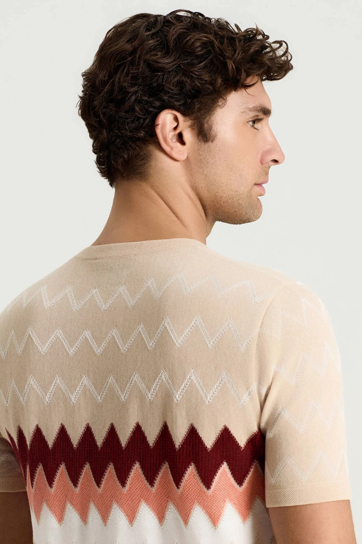Hemington - İtalyan İplik Zigzag Desen Bej Triko T-Shirt (3)