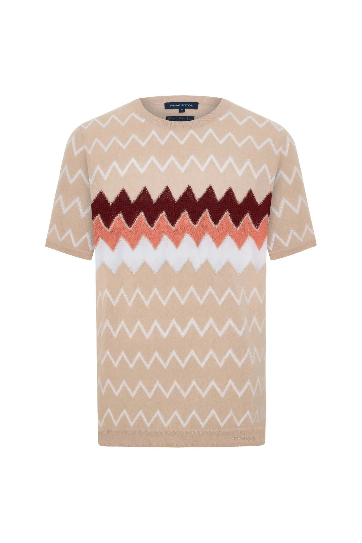 Hemington - İtalyan İplik Zigzag Desen Bej Triko T-Shirt (6)