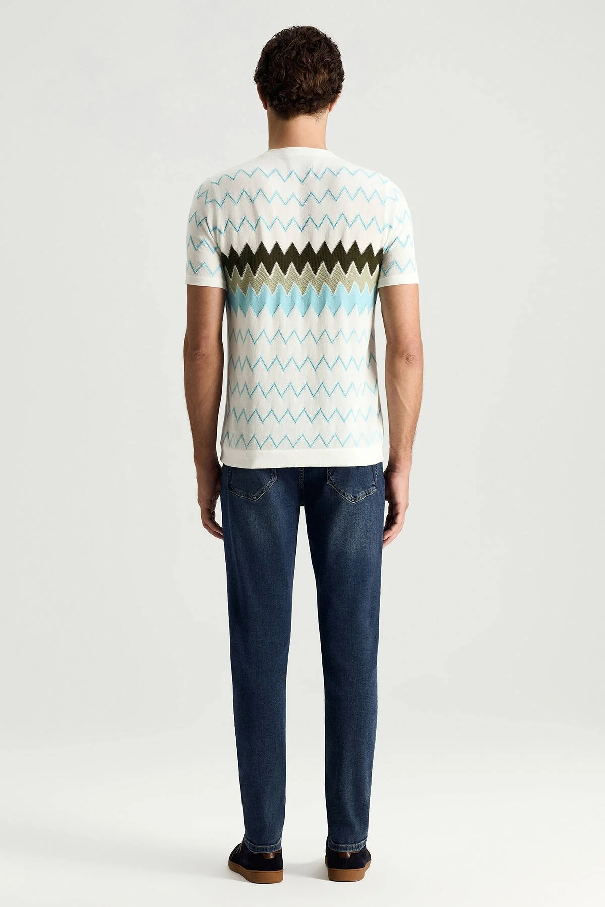 Hemington - İtalyan İplik Zigzag Desen Beyaz Triko T-Shirt (5)
