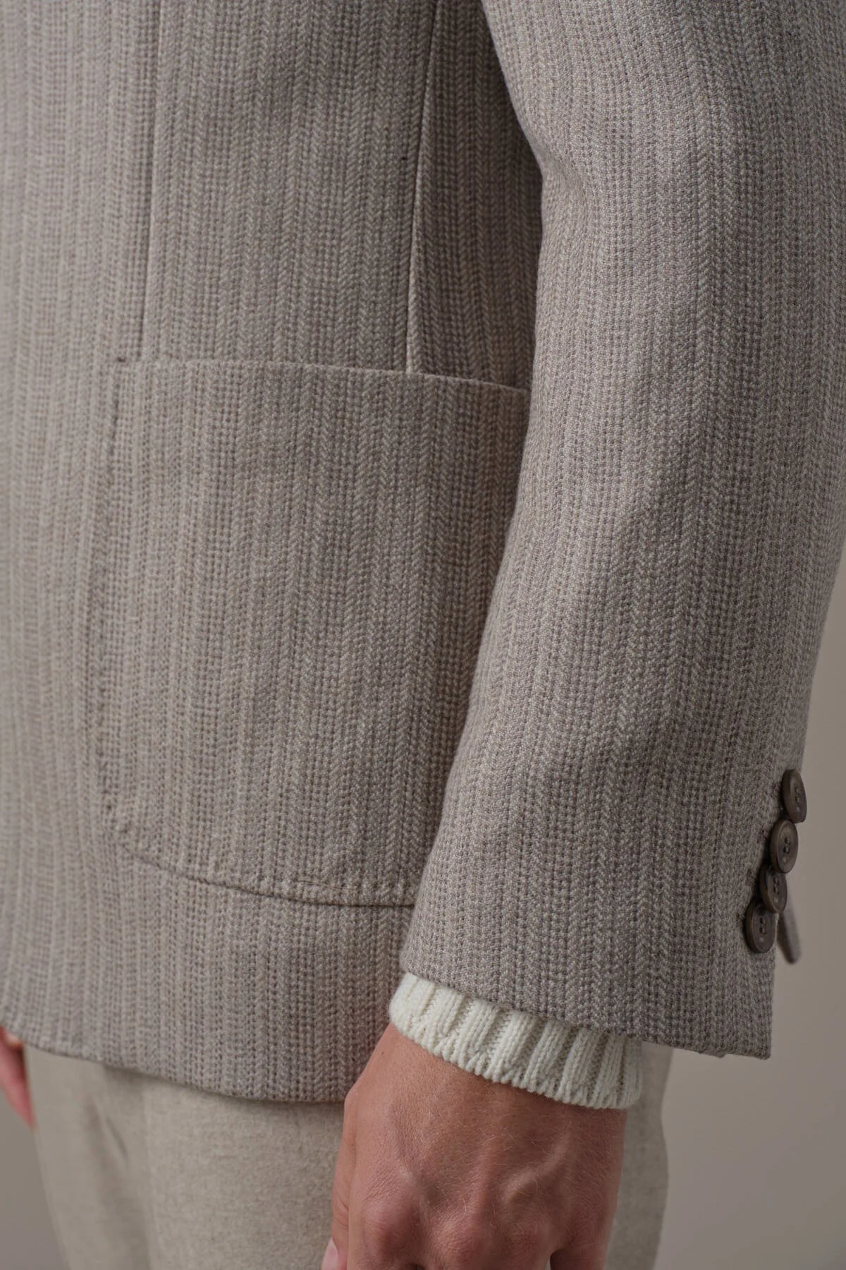 Hemington - İtalyan Kaşmir Yün Balıksırtı Desen Bej Blazer Ceket (4)
