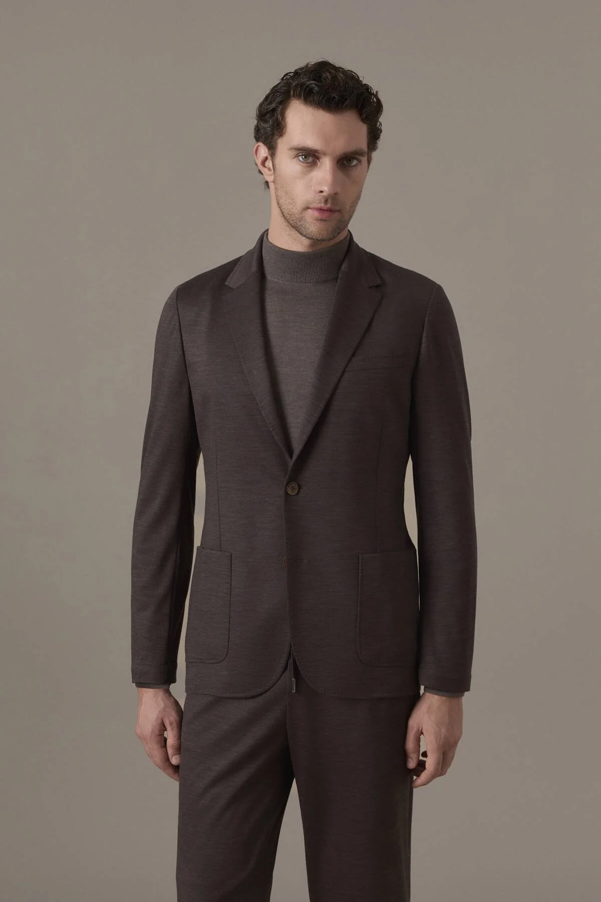 Hemington - İtalyan Saf Yün Koyu Kahverengi Örme Blazer Ceket (1)