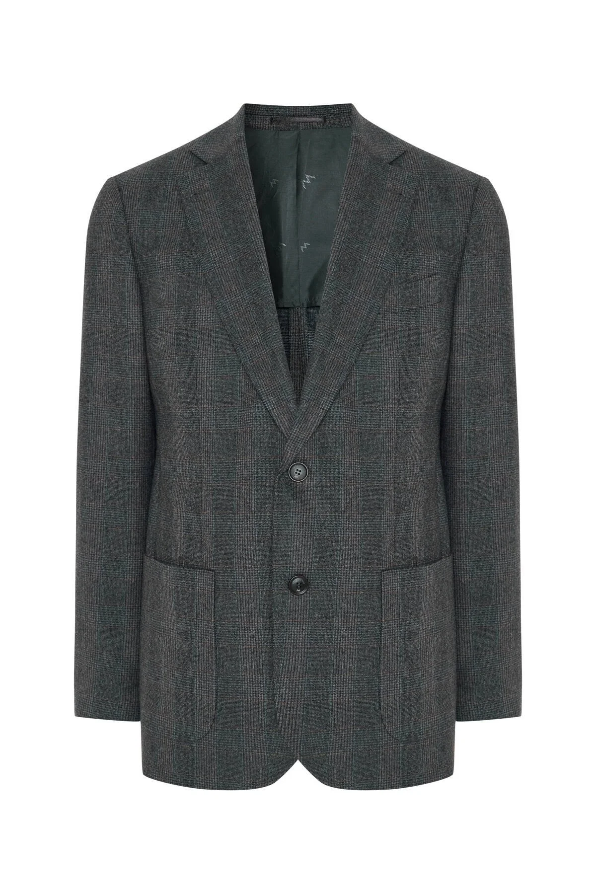 Hemington - İtalyan Yün Kaşmir Karışım Ekose Desen Antrasit Blazer Ceket (7)