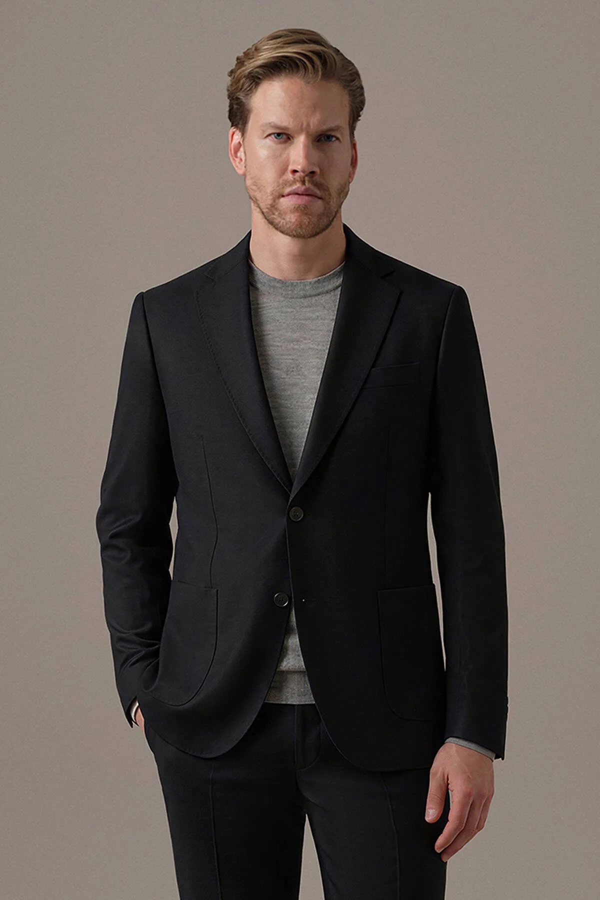 Hemington - İtalyan Yün Kaşmir Koyu Siyah Blazer Ceket (1)
