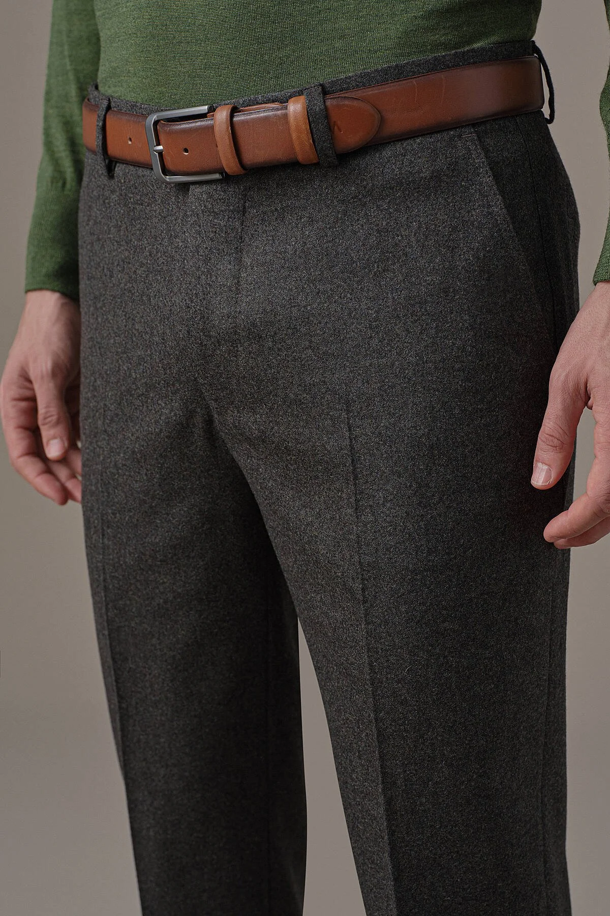 Hemington - Kaşmir Yün Karışım Koyu Yeşil Flanel Pantolon (3)