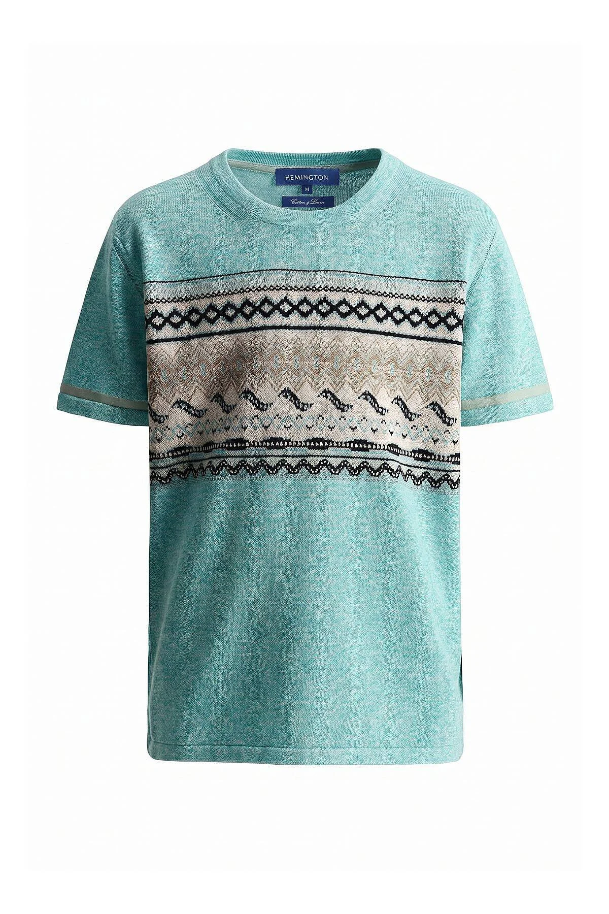 Hemington - Keten Pamuk Karışım Etnik Desen Mavi Çocuk Triko T-Shirt (6)