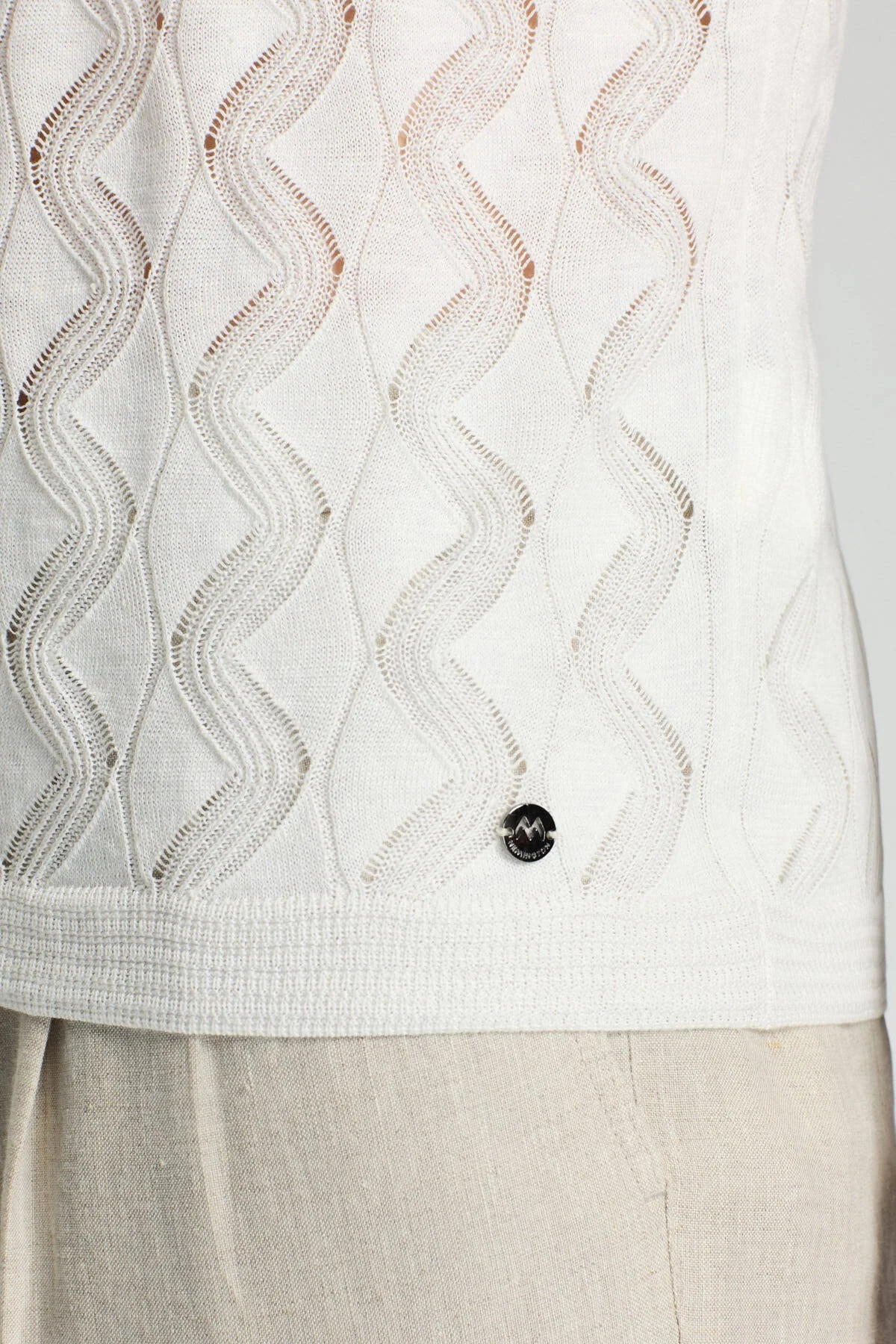 Hemington - Keten Pamuk Ajur Desen Bisiklet Yaka Kırık Beyaz Triko T-Shirt (6)