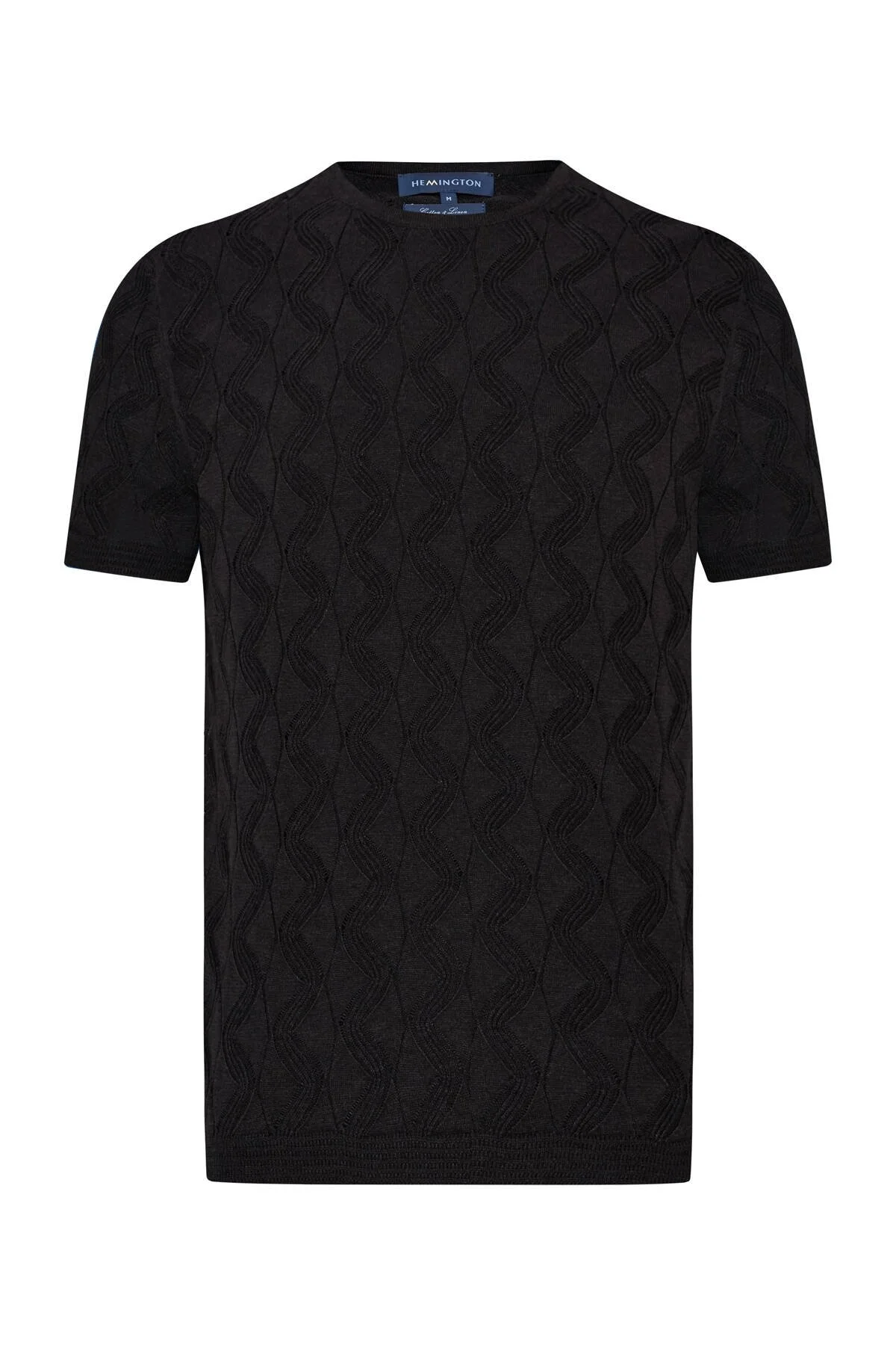 Hemington - Keten Pamuk Ajur Desen Bisiklet Yaka Siyah Triko T-Shirt (8)